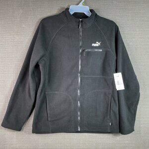 Puma Mens Size Medium Black Polar Fleece Jacket Raglan Sleeves Zip Pockets Logo